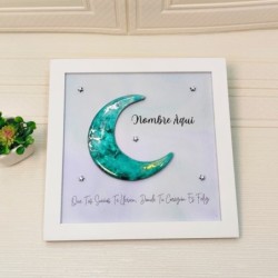 Cuadro de Arte Fluido en Forma de Luna Verde Personalizado