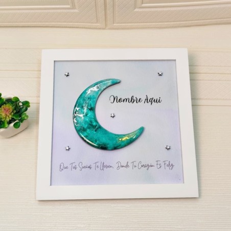 Cuadro de Arte Fluido en Forma de Luna Verde Personalizado