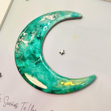 Cuadro de Arte Fluido en Forma de Luna Verde Personalizado