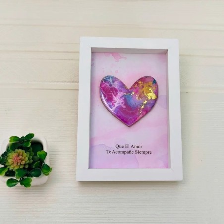 Cuadro de Arte Fluido en Forma de Corazón con Frase Especial