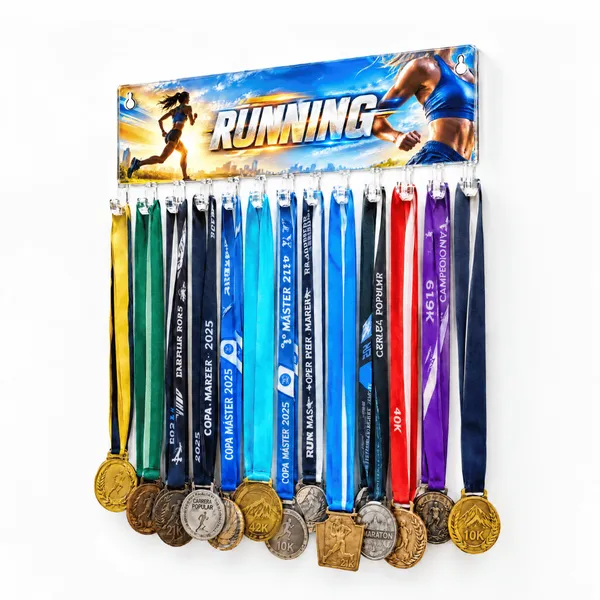 Medallero Running Mujer - Colgador Porta Medallas de 36 x 16 cm - Hasta 30 Medallas
