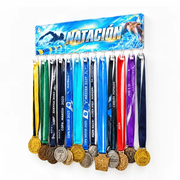 Medallero Natación Hombre - Colgador Porta Medallas de 36 x 16 cm - Hasta 30 Medallas