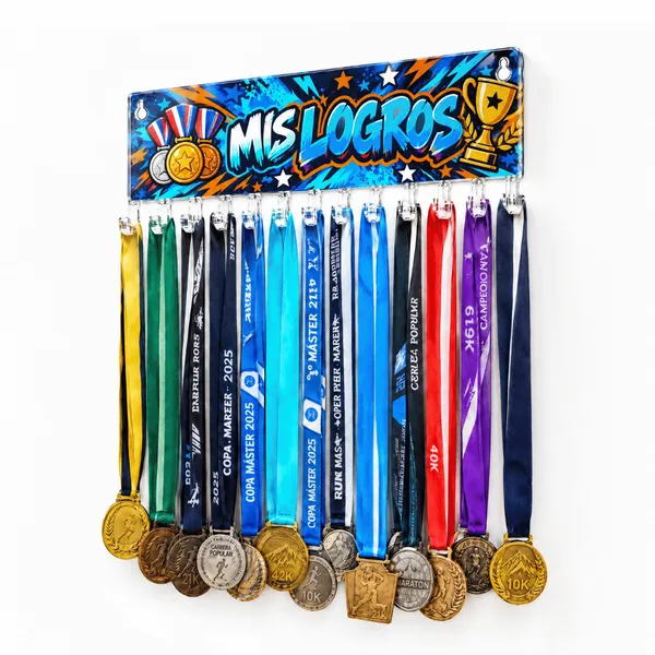 Medallero Mis Logros Niño - Colgador Porta Medallas de 36 x 14 cm - Hasta 30 Medallas