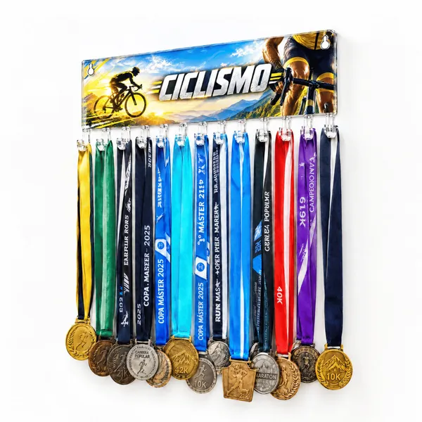 Medallero Ciclismo Hombre - Colgador Porta Medallas de 36 x 14 cm - Hasta 30 Medallas