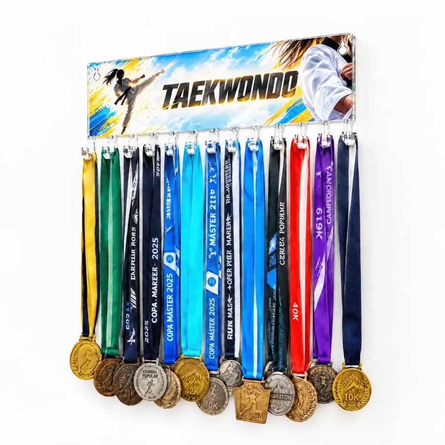 Medallero Taekwondo Mujer - Colgador Porta Medallas de 36 x 16 cm - Hasta 30 Medallas