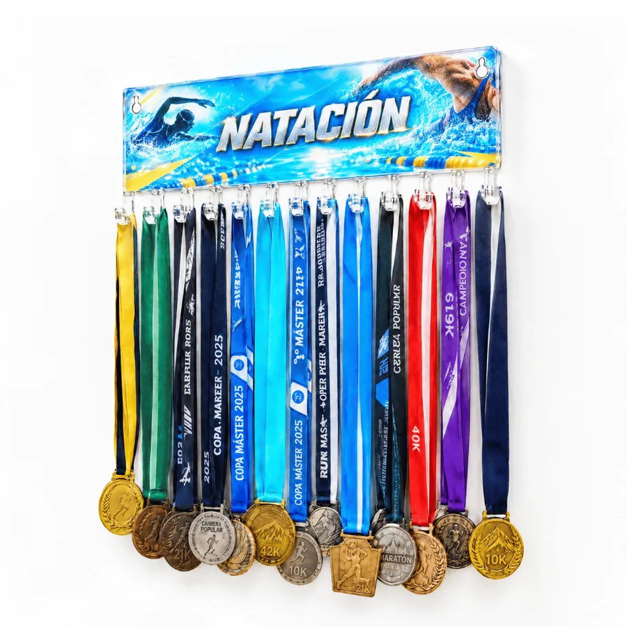 Medallero Natación Mujer - Colgador Porta Medallas de 36 x 14 cm - Hasta 30 Medallas