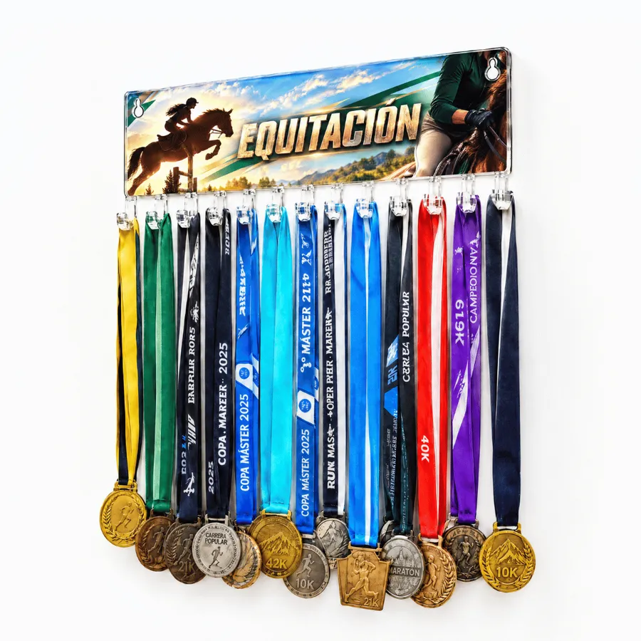 Medallero Equitación Mujer - Colgador Porta Medallas de 36 x 14 cm - Hasta 30 Medallas