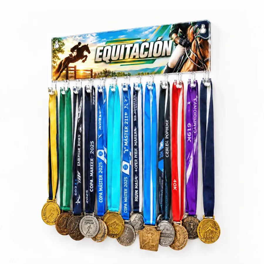 Medallero Equitación Hombre - Colgador Porta Medallas de 36 x 14 cm - Hasta 30 Medallas