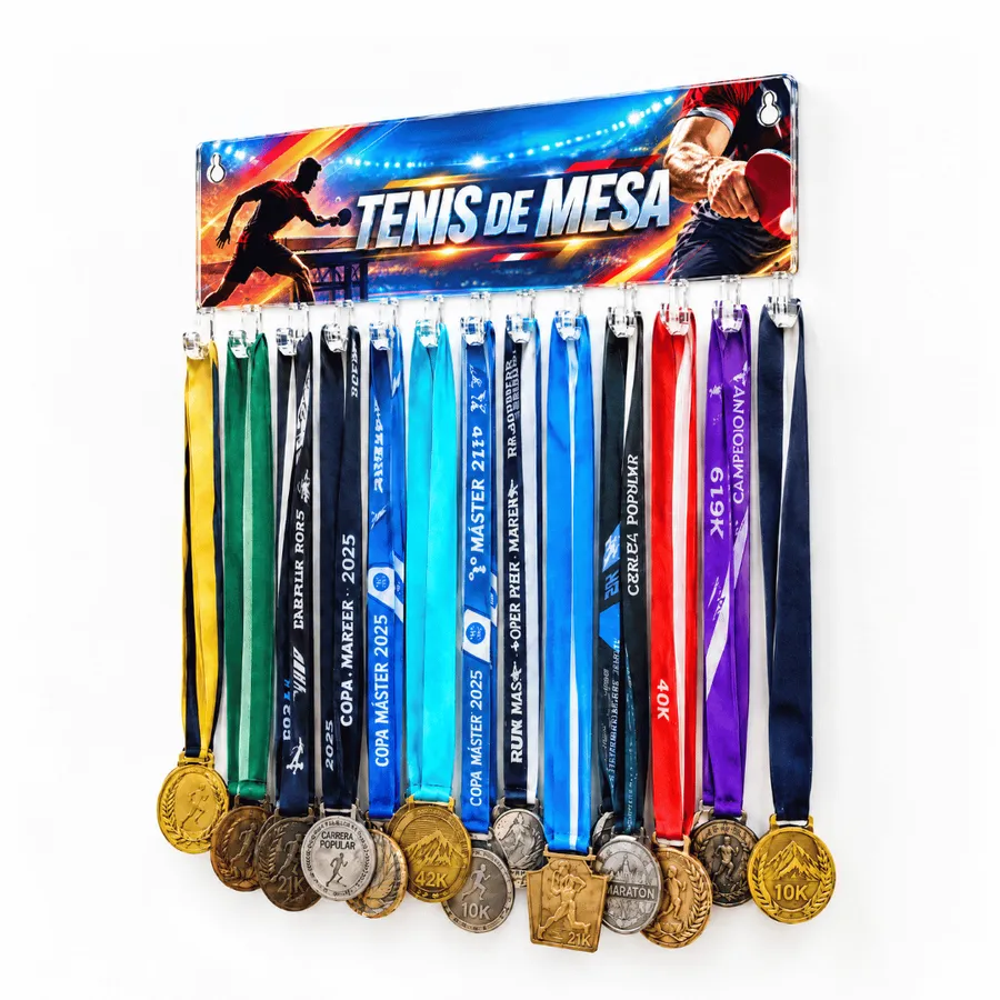 Medallero Tenis de Mesa - Colgador Porta Medallas de 36 x 14 cm - Hasta 30 Medallas