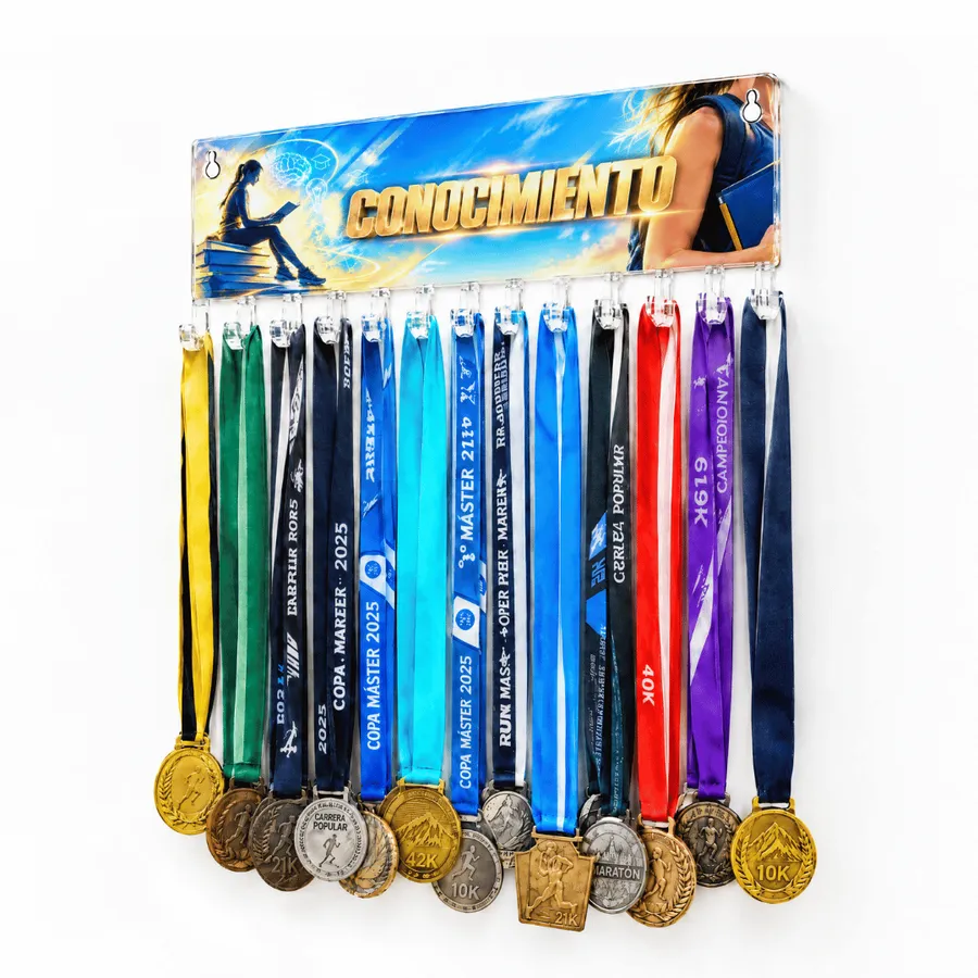 Medallero Conocimiento - Mujer - Colgador Porta Medallas de 36 x 14 cm - Hasta 30 Medallas