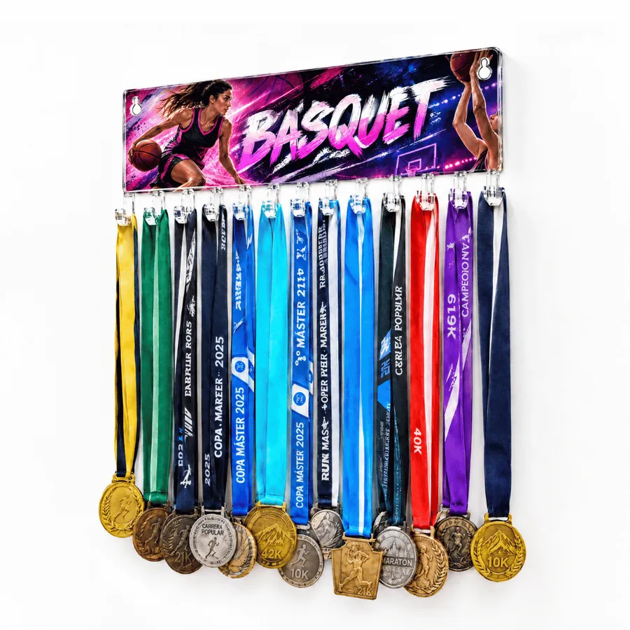 Medallero Basketball Mujer - Colgador Porta Medallas de 36 x 14 cm - Hasta 30 Medallas