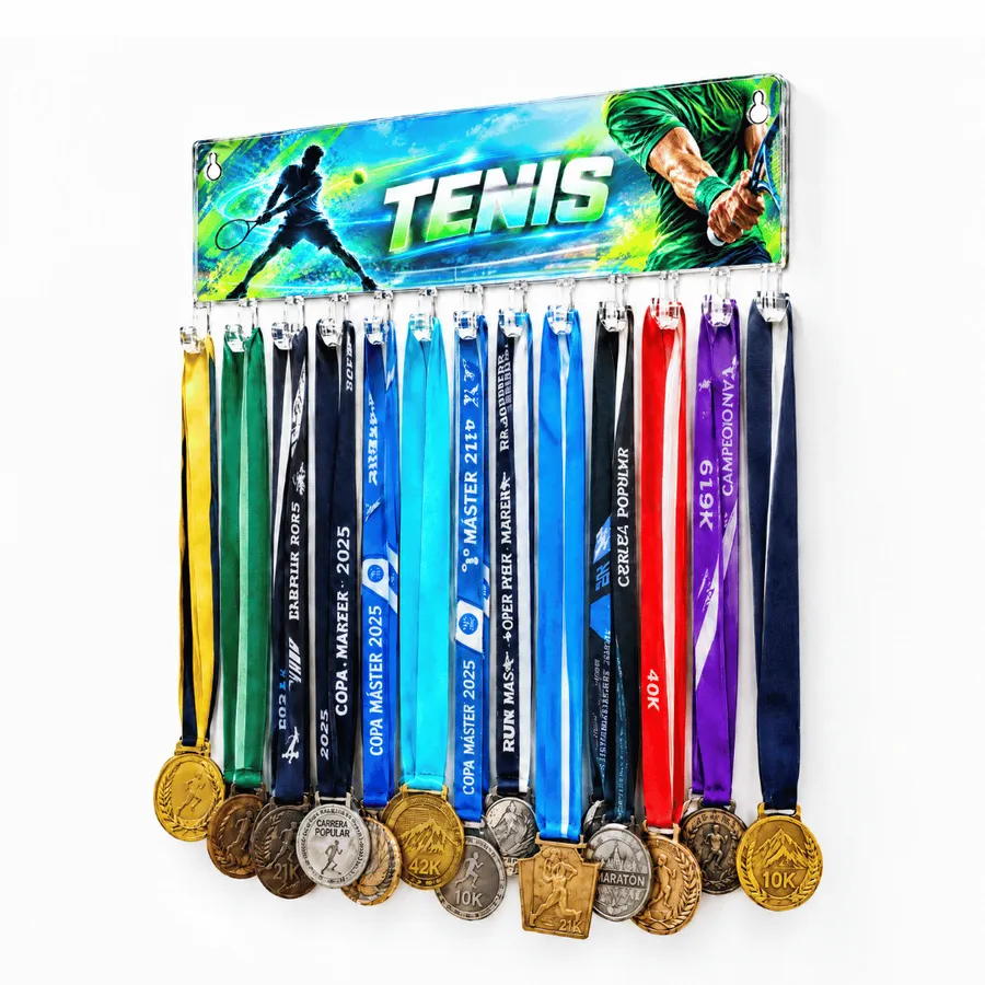 Medallero Tenis Hombre - Colgador Porta Medallas de 36 x 14 cm - Hasta 30 Medallas
