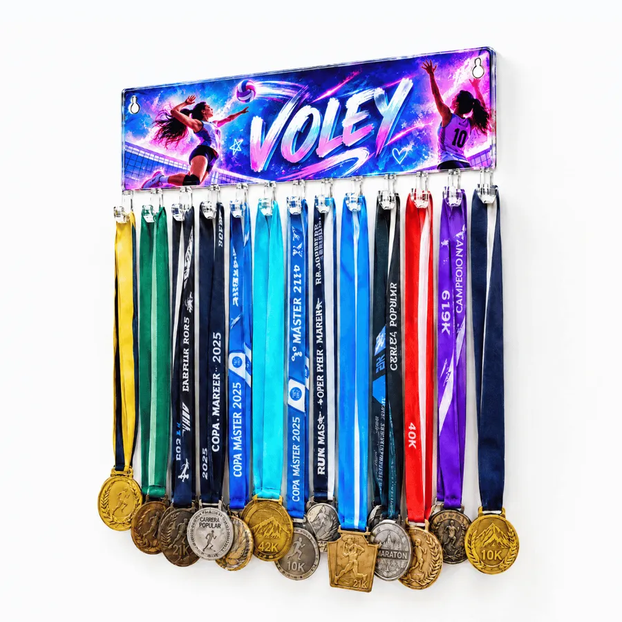 Medallero Voley Mujer - Colgador Porta Medallas de 36 x 16 cm - Hasta 30 Medallas