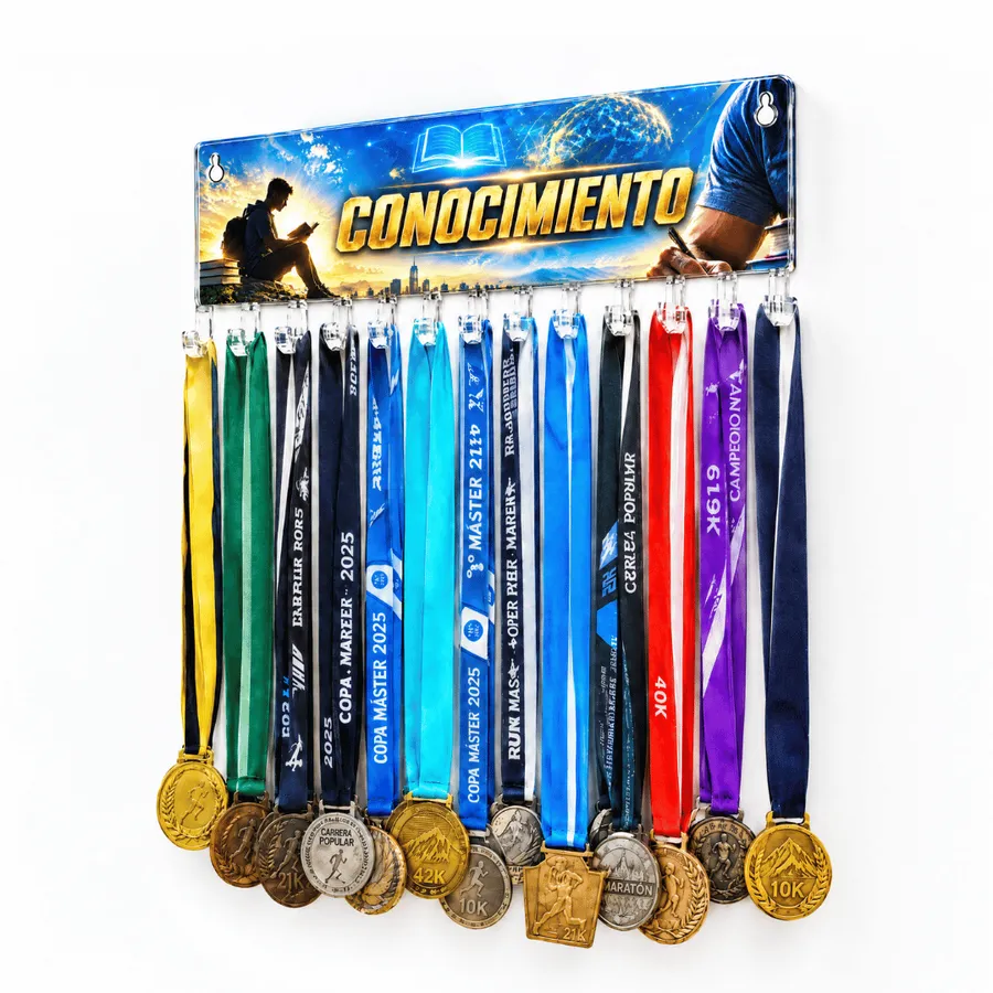 Medallero Conocimiento - Hombre - Colgador Porta Medallas de 36 x 14 cm - Hasta 30 Medallas