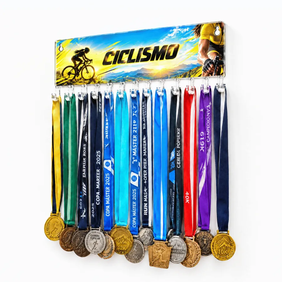 Medallero Ciclismo Mujer - Colgador Porta Medallas de 36 x 14 cm - Hasta 30 Medallas