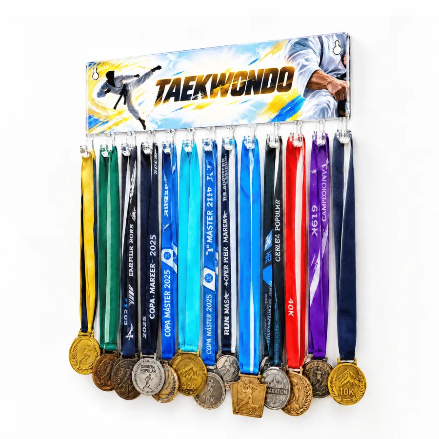 Medallero Taekwondo Hombre - Colgador Porta Medallas de 36 x 16 cm - Hasta 30 Medallas