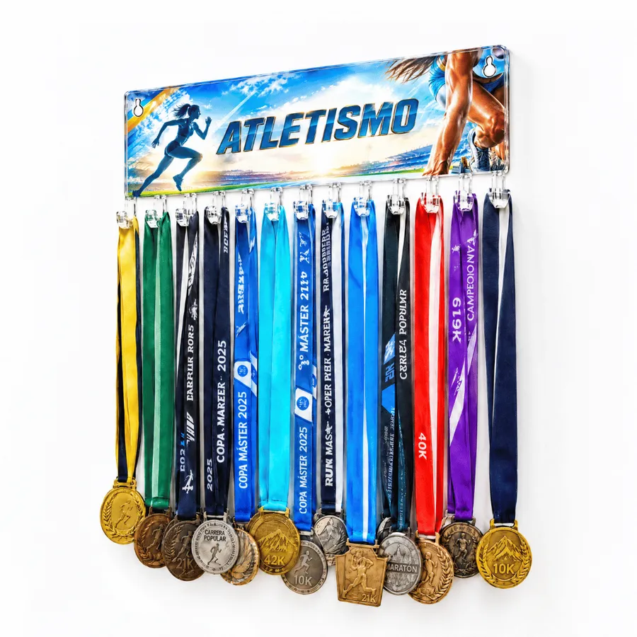 Medallero Atletismo Mujer - Colgador Porta Medallas de 36 x 16 cm - Hasta 30 Medallas