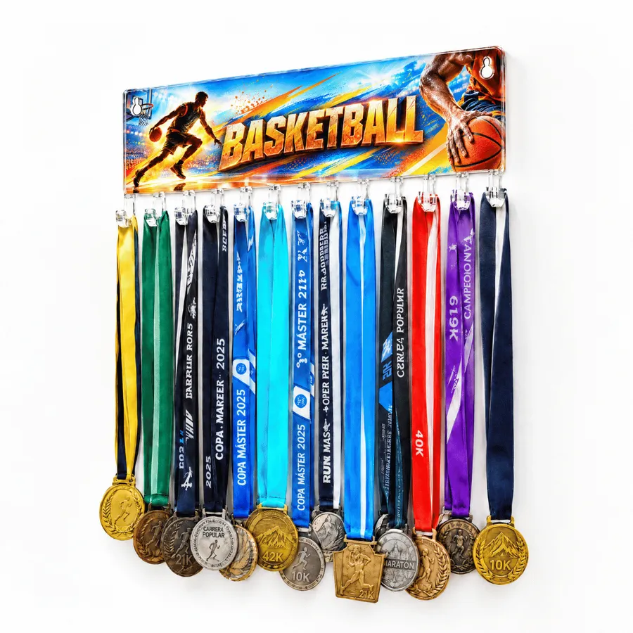 Medallero Basketball Hombre - Colgador Porta Medallas de 36 x 14 cm - Hasta 30 Medallas