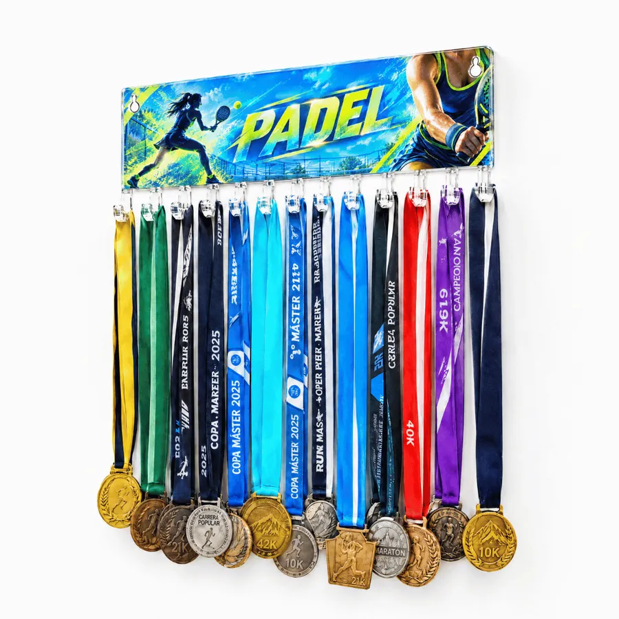 Medallero Padel Mujer - Colgador Porta Medallas de 36 x 14 cm - Hasta 30 Medallas