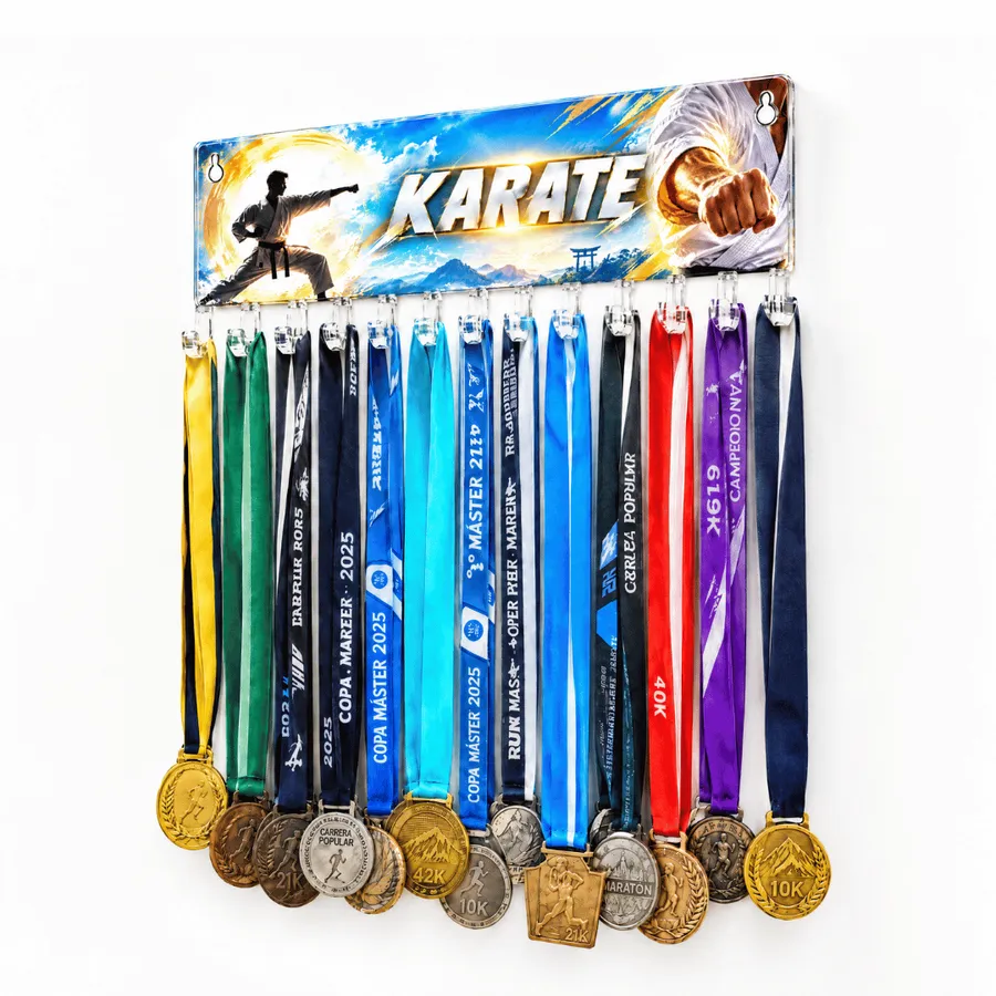 Medallero de Karate Hombre - Colgador Porta Medallas de 36 x 14 cm - Hasta 30 Medallas