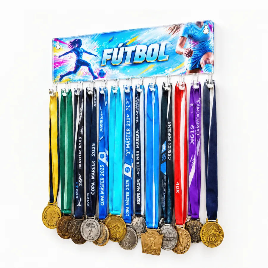 Medallero Fútbol Mujer - Colgador Porta Medallas de 36 x 16 cm - Hasta 30 Medallas