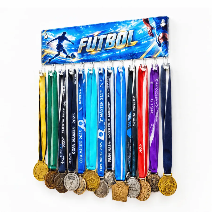 Medallero Fútbol Hombre - Colgador Porta Medallas de 36 x 14 cm - Hasta 30 Medallas