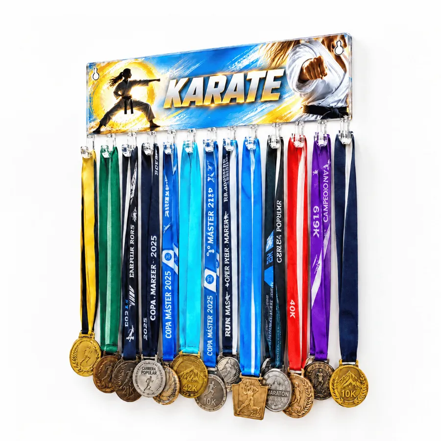 Medallero de Karate Mujer - Colgador Porta Medallas de 36 x 14 cm - Hasta 30 Medallas