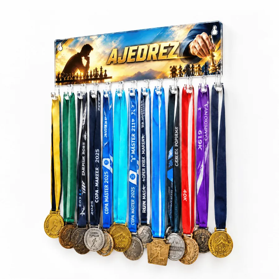 Medallero Ajedrez Hombre - Colgador Porta Medallas de 36 x 14 cm - Hasta 30 Medallas