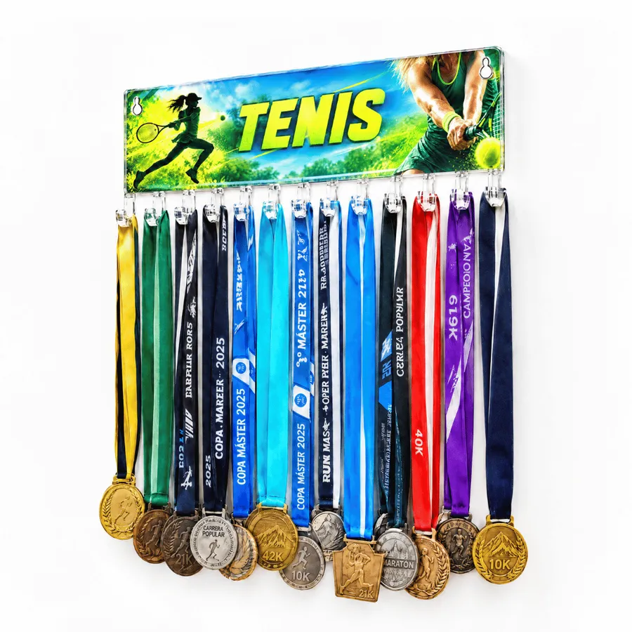 Medallero Tenis Mujer - Colgador Porta Medallas de 36 x 14 cm - Hasta 30 Medallas