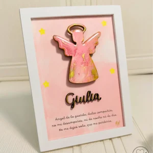 cuadro de angel de la guarda , con oración y nombre personalizado para niña
