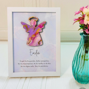cuadro de angel de la guarda , con oración y nombre personalizado